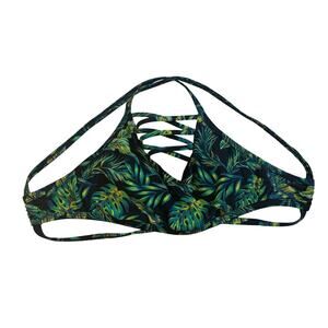 Cabana Del Sol Green Blue Floral Palm Bikini Top Women's Small High Neck EUC